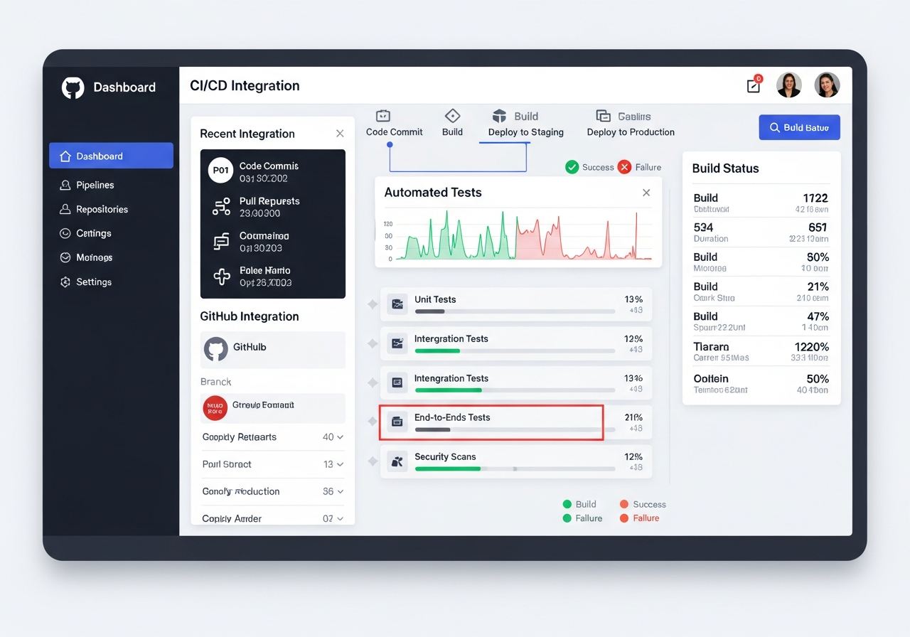 CI/CD pipeline integration view showing automated testing workflow with ...